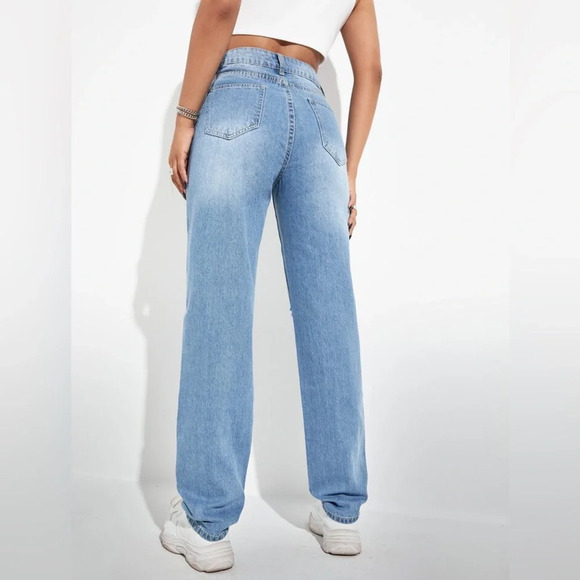 Shein Slogan Graphic Ripped Jeans Woman's Size XS - Picture 4 of 5